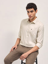 Men's Beige Formal Solid Regular Fit Full Sleeves Shirt
