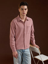 Men's Pink Casual Regular Fit Solid Full Sleeves Shacket