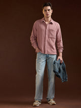 Men's Pink Casual Regular Fit Solid Full Sleeves Shacket