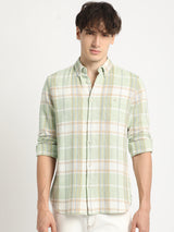 Men's Green Casual Slim Fit Checked Full Sleeves Shirt