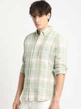 Men's Green Casual Slim Fit Checked Full Sleeves Shirt