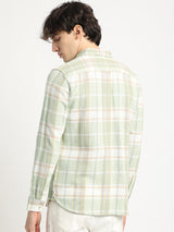 Men's Green Casual Slim Fit Checked Full Sleeves Shirt