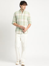 Men's Green Casual Slim Fit Checked Full Sleeves Shirt