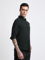Men's Green Casual Slim Fit Solid Full Sleeves Shirt