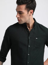 Men's Green Casual Slim Fit Solid Full Sleeves Shirt