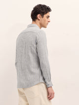 Men's Grey Casual Slim Fit Striped Full Sleeves Shirt