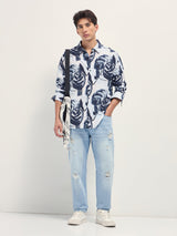 Men's Blue Casual Printed Regular Fit Full Sleeves Shirt