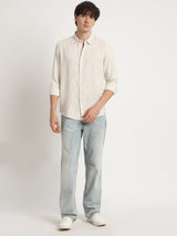 Men's Beige Casual Slim Fit Striped Full Sleeves Shirt