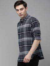Men's Grey Casual Checked Slim Fit Full Sleeves Shirt