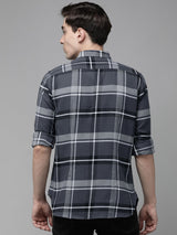 Men's Grey Casual Checked Slim Fit Full Sleeves Shirt