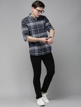Men's Grey Casual Checked Slim Fit Full Sleeves Shirt