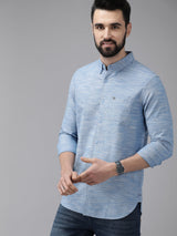 Men's Blue Casual Solid Slim Fit Full Sleeves Shirt