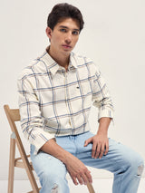 Men's Beige Casual Checked Regular Fit Full Sleeves Shirt