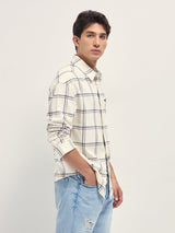 Men's Beige Casual Checked Regular Fit Full Sleeves Shirt