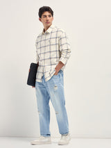 Men's Beige Casual Checked Regular Fit Full Sleeves Shirt