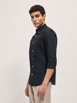 Men's Black Casual Solid Slim Fit Full Sleeves Shirt