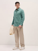 Men's Green Casual Slim Fit Solid Full Sleeves Shirt