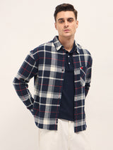 Men's Blue Casual Regular Fit Checked Full Sleeves Shirt