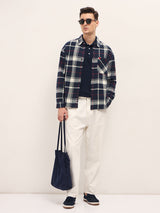 Men's Blue Casual Regular Fit Checked Full Sleeves Shirt