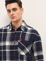 Men's Blue Casual Regular Fit Checked Full Sleeves Shirt