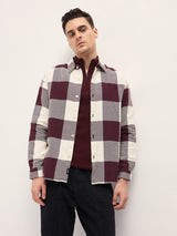 Men's Maroon Casual Regular Fit Checked Full Sleeves Shirt