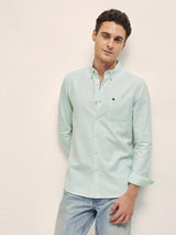 Men's Green Casual Slim Fit Striped Full Sleeves Shirt
