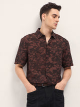 Men's Brown Casual Regular Fit Printed Half Sleeves Shirt