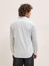 Men's White Casual Slim Fit Striped Full Sleeves Shirt