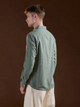 Men's Green Casual Slim Fit Solid Full Sleeves Shirt