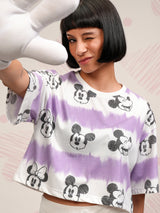 Women's Lavender Casual Graphic Oversized Fit Half Sleeves Top