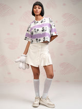 Women's Lavender Casual Graphic Oversized Fit Half Sleeves Top
