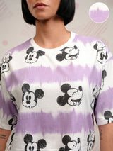Women's Lavender Casual Graphic Oversized Fit Half Sleeves Top