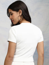 Women's White Casual Graphic Regular Fit Half Sleeves Tshirt