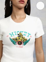 Women's White Casual Graphic Regular Fit Half Sleeves Tshirt