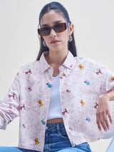 Women's White Casual Printed Oversized Fit Full Sleeves Shirt