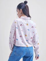 Women's White Casual Printed Oversized Fit Full Sleeves Shirt