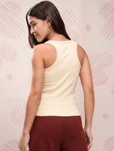 Women's Beige Casual Regular Fit Sleeveless Top