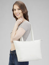 Women's Cream Faux Leather Tote Bag 16L