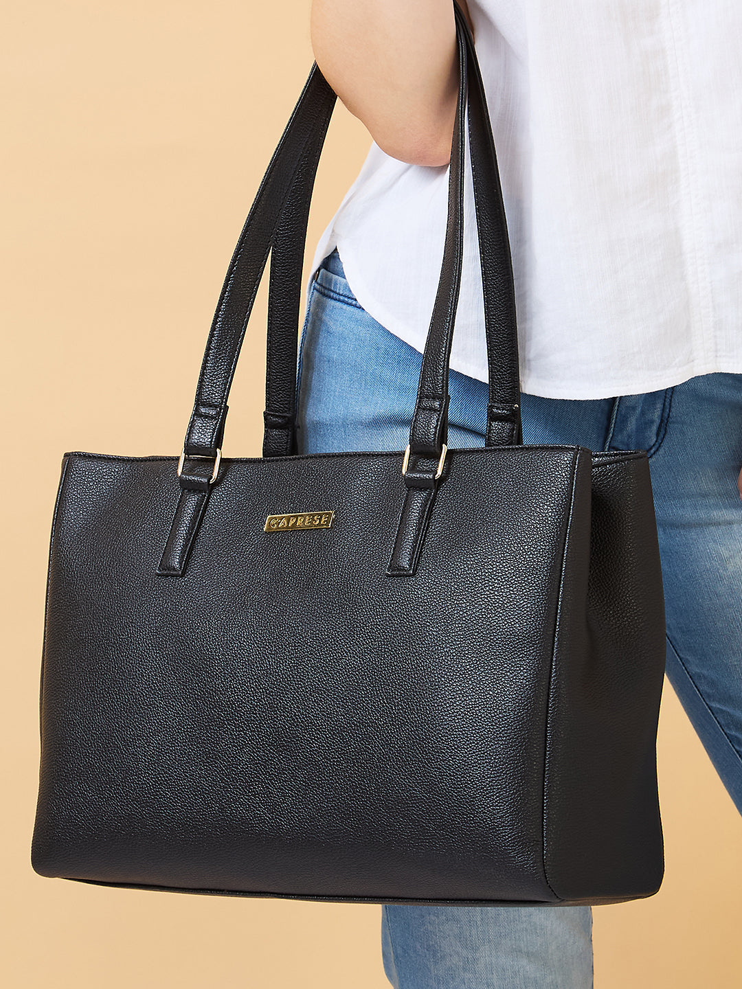Women's Black Faux Leather Tote Bag 10L