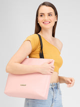 Women's Pink Black Faux Leather Tote Bag 16L