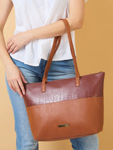 Women's Brown Faux Leather Tote Bag 16L