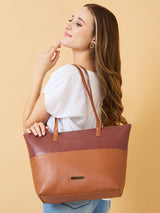 Women's Brown Faux Leather Tote Bag 16L