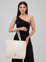Women's White Faux Leather Tote Bag 12L