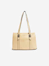 Women's Beige Faux Leather Tote Bag 8L