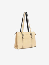 Women's Beige Faux Leather Tote Bag 8L