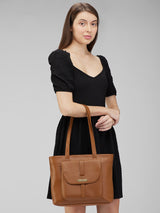 Women's Tan Faux Leather Tote Bag 9L