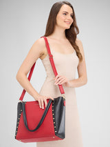 Women's Red Faux Leather Tote Bag 18L