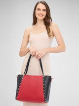 Women's Red Faux Leather Tote Bag 18L