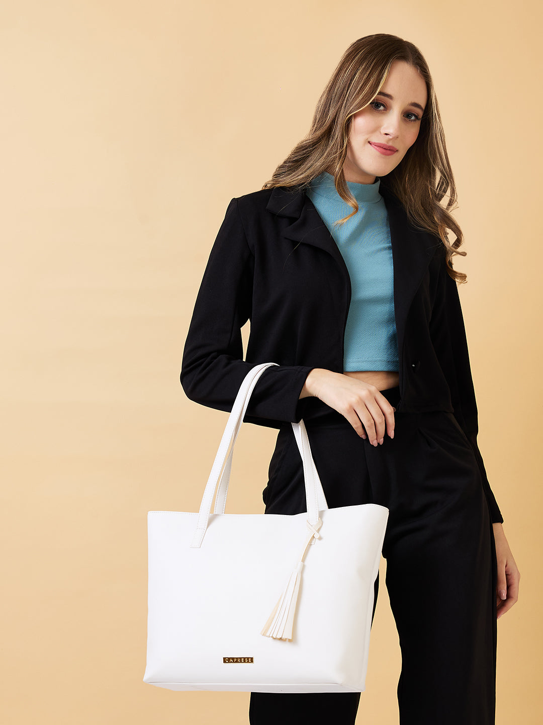 Women's Beige Faux Leather Tote Bag 13L