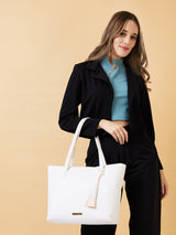 Women's Beige Faux Leather Tote Bag 13L